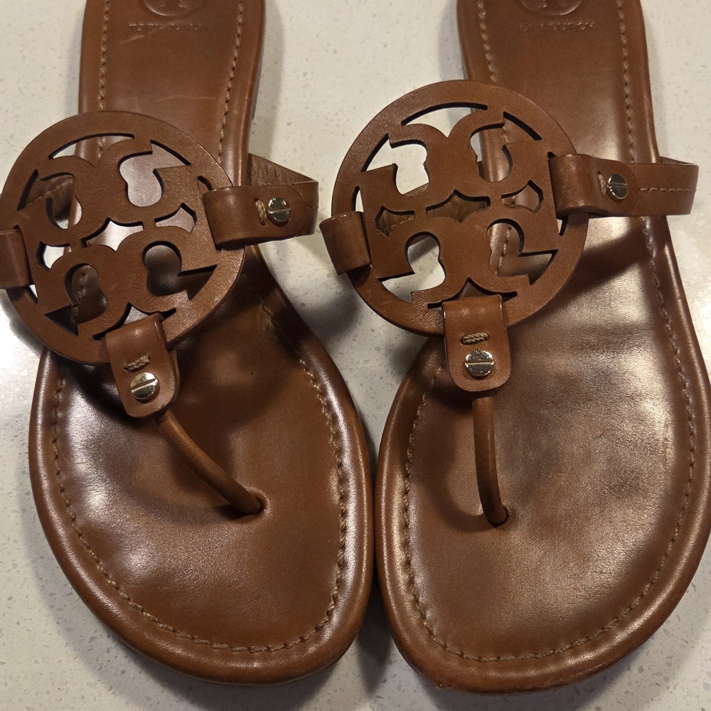 Tory Burch Brown Leather Logo Sandals